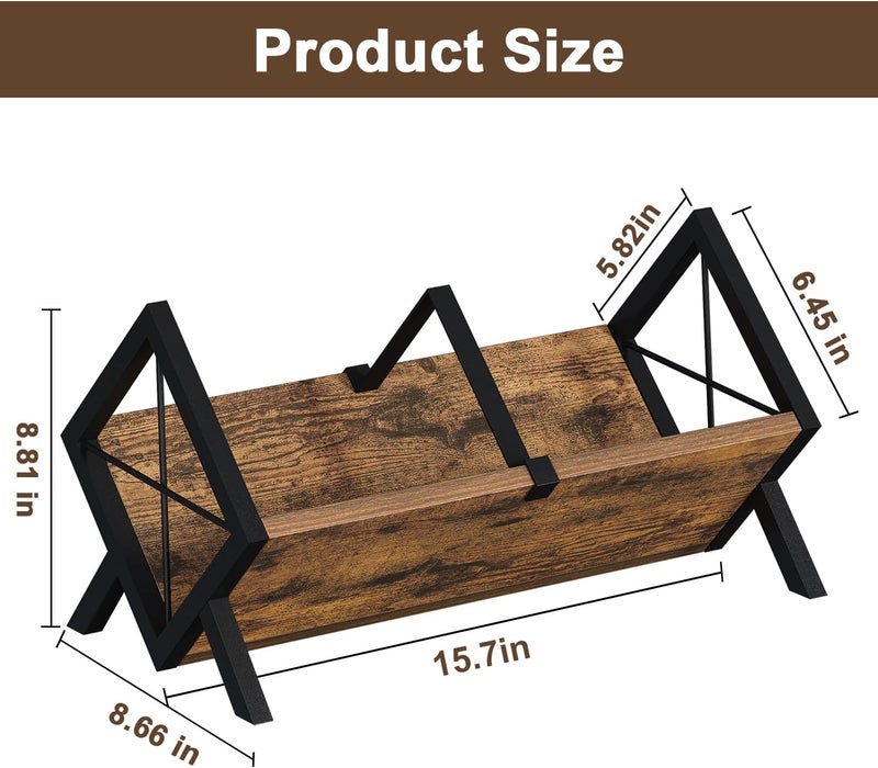 YINMIT Wood Desktop Bookshelf, Retro Tabletop Bookshelf, Desk Shelf for Top of Desk in Living Room, Home, Office, Tilting Bookcase for CDs, Magazine, Books, Home Decor - Image 3